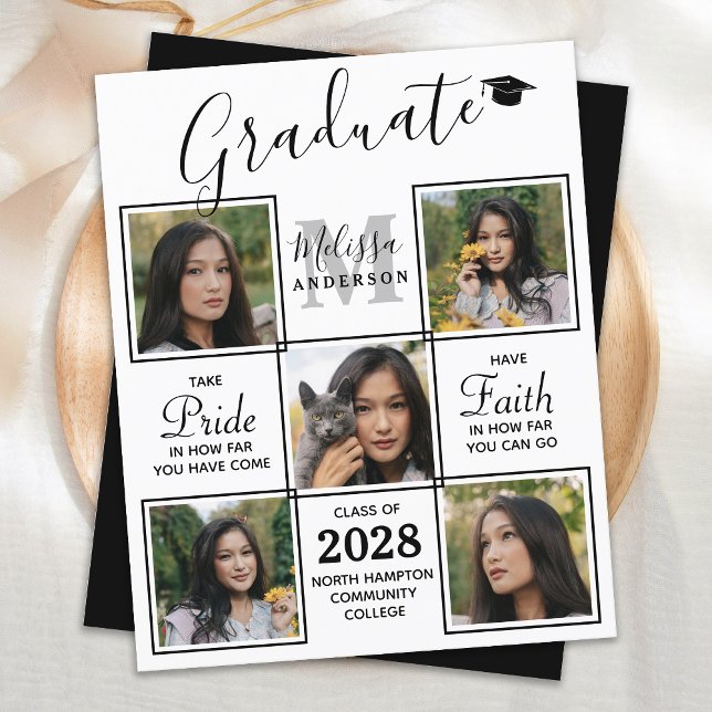 Élégant 5 Photo Collage Graduation Invitation Budg (Créateur téléchargé)