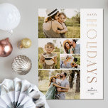 Elégant 5 Photo Collage Moderne Joyeux Vacances Fo<br><div class="desc">Envoyez des salutations de vacances élégantes avec ces magnifiques 5 photo collage cartes de fin de année de Noël! Ils ont cinq modèles photo sur la gauche de la carte, avec une typographie élégante et moderne sur la droite, lisant "Joyeuses Fêtes" en papier papier peint (disponible en or, or rose...</div>