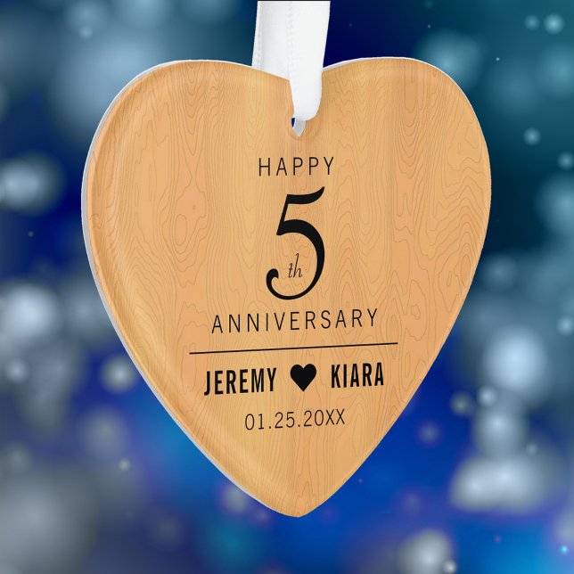 Élégant 5e anniversaire de Mariage de bois (Elegant 5th Wood Wedding Anniversary Acrylic Ornament Cover Photo.)