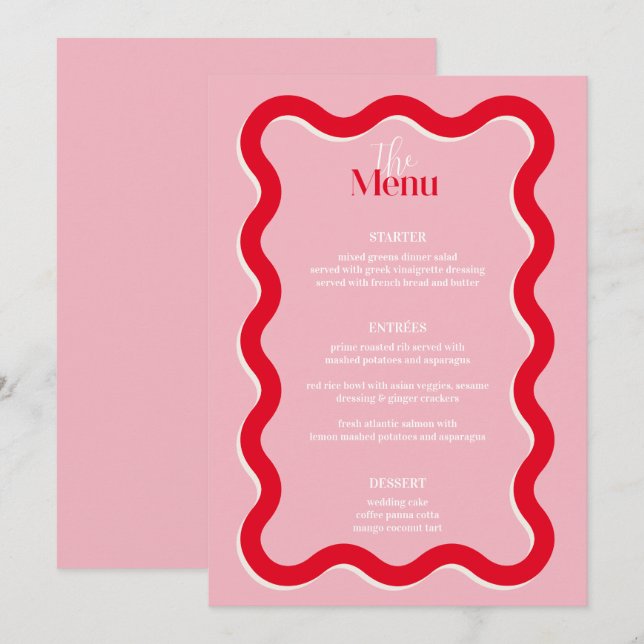 Elegant 5x7" Wedding Table Menu Cards Flat Menu (Devant / Derrière)