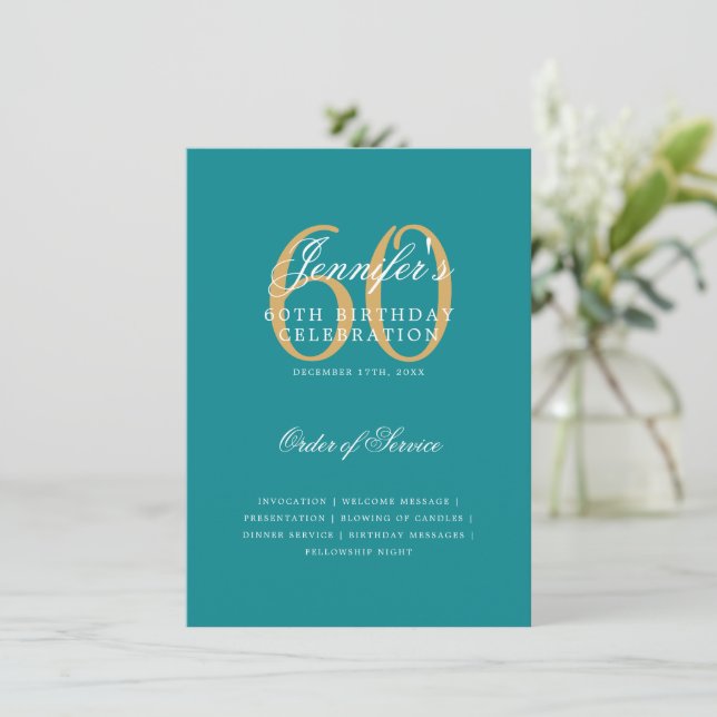 Élégant 60e Anniversaire Programme Gold Turquoise  (Debout devant)