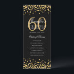 Élégant 60e Anniversaire Programme Merci Or Noir<br><div class="desc">Design élégant "Programme de fête d'anniversaire" avec confettis de fausse parties scintillant et texte personnalisé.</div>
