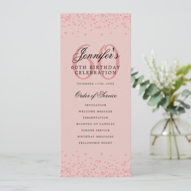 Élégant 60e anniversaire Programme Rose Gold Menu  (Debout devant)