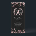 Élégant 60e anniversaire Programme Rose Gold Noir<br><div class="desc">Design élégant "Programme de fête d'anniversaire" avec confettis de fausse parties scintillant et texte personnalisé.</div>
