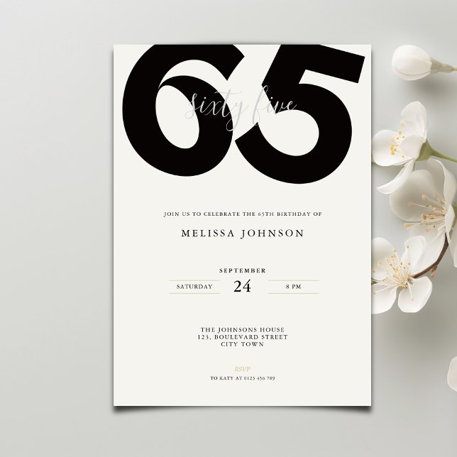 Elegant 65th Birthday Invitation - Minimal Style (Créateur téléchargé)