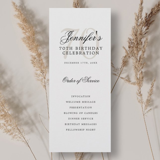 Élégant 70e anniversaire Programme de fête Blanc N (Elegant 70th Birthday Party Program White Black)