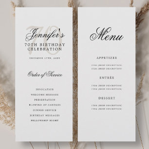 Élégant 70e anniversaire programme de fête + menu