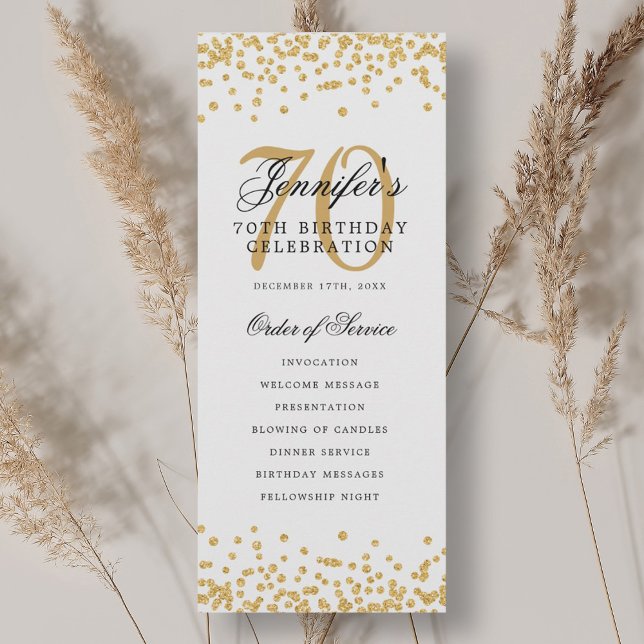 Élégant 70e Anniversaire Programme Gold Confetti (Elegant 70th Birthday Program Gold Confetti)