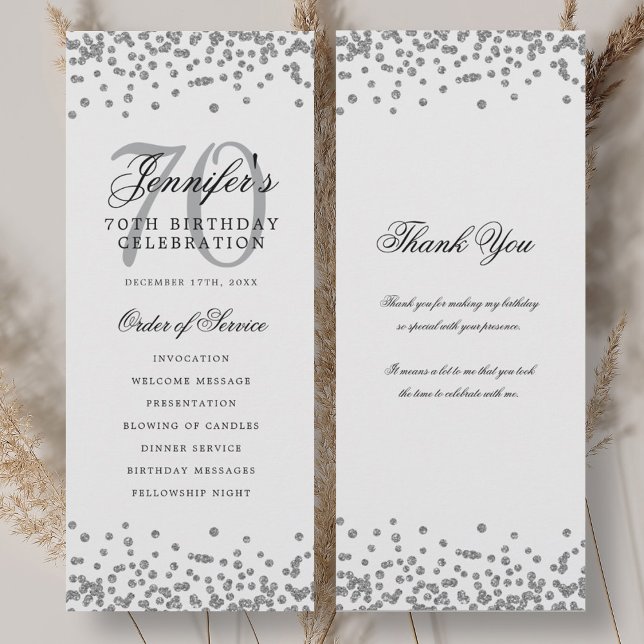 Élégant 70e anniversaire Programme Merci Argent (Elegant 70th Birthday Program Thank You Silver)
