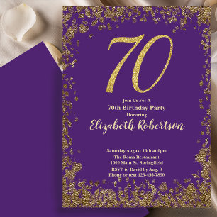 Élégant 70ème Purpl Invitation Anniversaire Séquin