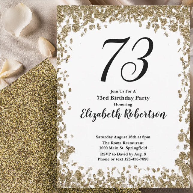 Elegant 73rd Birthday Invitation With Gold Sequins (Créateur téléchargé)