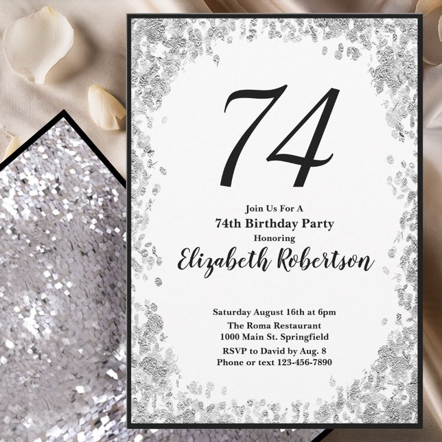 Elegant 74th Birthday Invitation For Her in Silver (Créateur téléchargé)