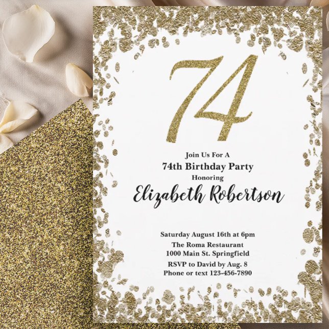 Elegant 74th Birthday Invitation With Gold Sequins (Créateur téléchargé)