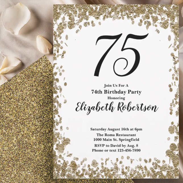 Elegant 75th Birthday Invitation With Gold Sequins (Créateur téléchargé)