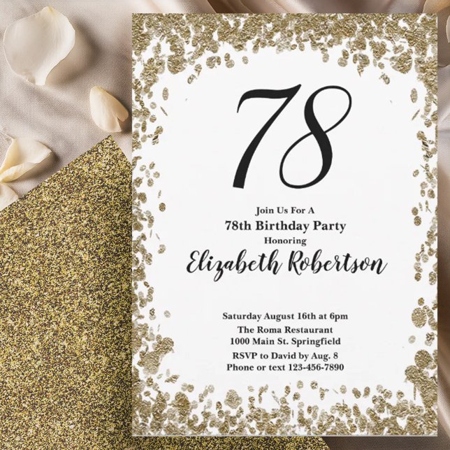Elegant 78th Birthday Invitation With Gold Sequins (Créateur téléchargé)