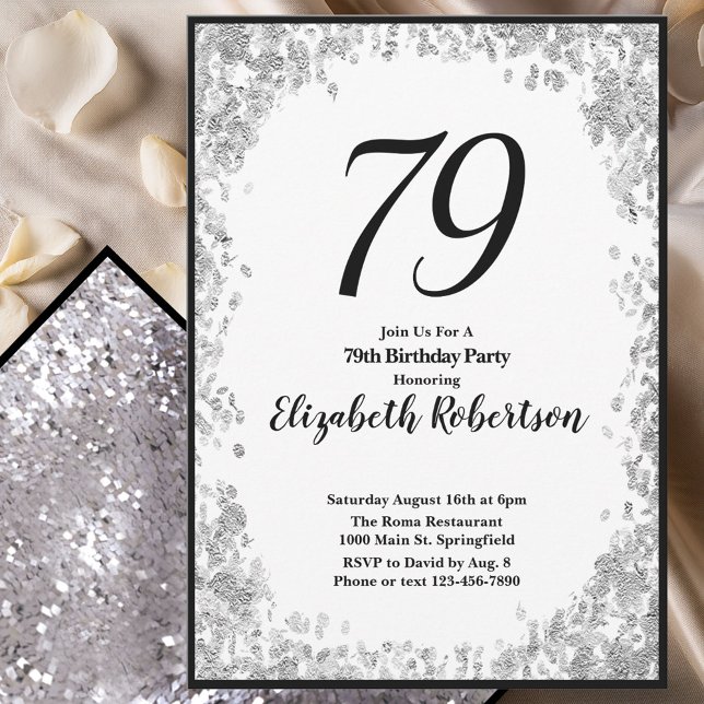 Elegant 79th Birthday Invitation For Her in Silver (Créateur téléchargé)