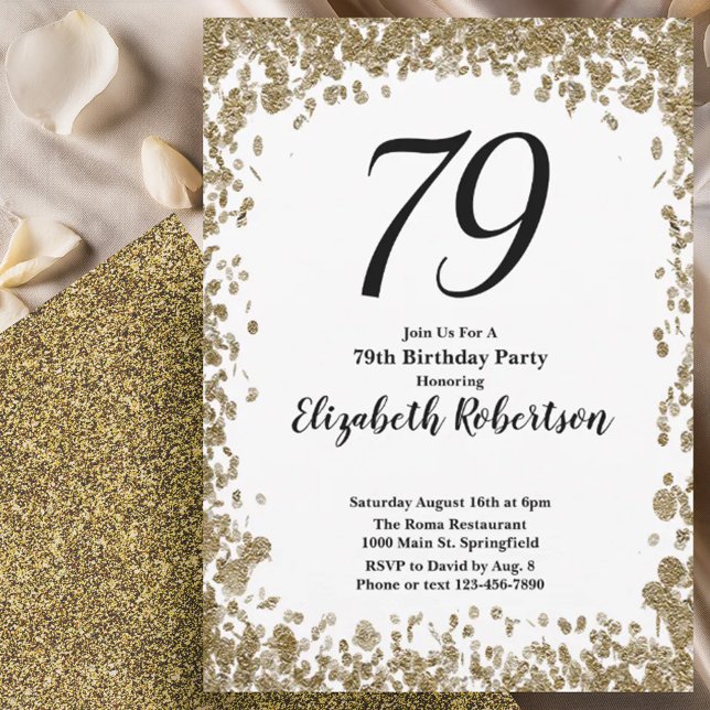 Elegant 79th Birthday Invitation With Gold Sequins (Créateur téléchargé)