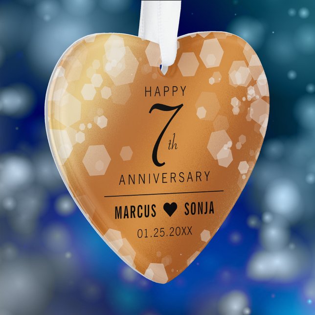 Élégant 7e anniversaire Mariage de cuivre acryliqu (Elegant 7th Copper Wedding Anniversary Acrylic Ornament Cover Photo.)