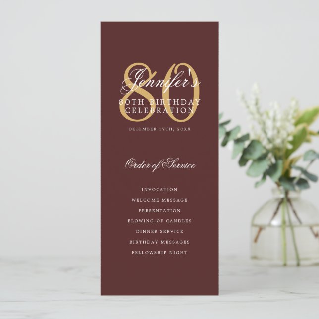 Élégant 80e Programme Gold Bourgogne Menu+Merci (Debout devant)