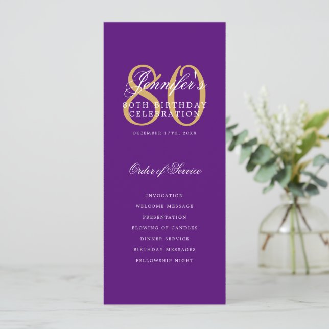 Élégant 80e Programme Gold Purple Menu+Merci (Debout devant)