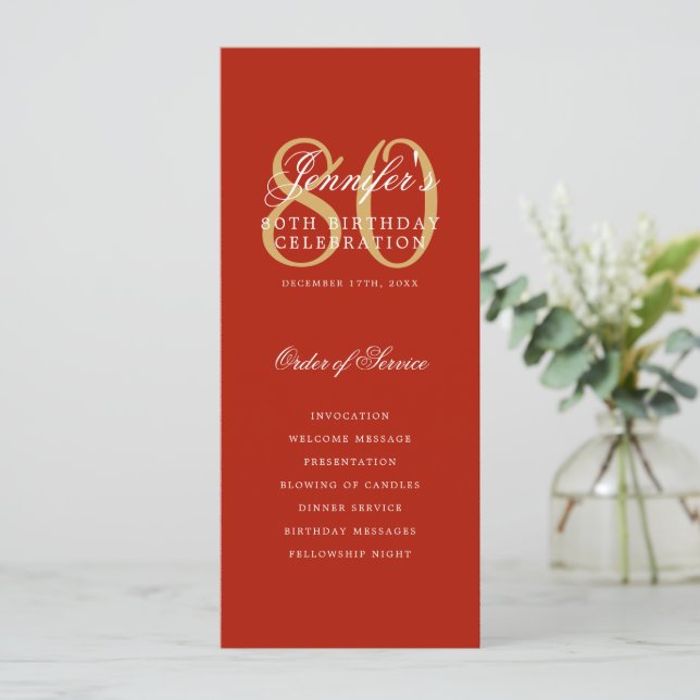 Élégant 80e Programme Gold Red Menu+Merci (Debout devant)