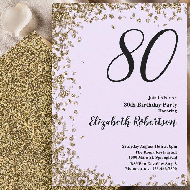 Elegant 80th Birthday Invitation Gold Sequins (Créateur téléchargé)