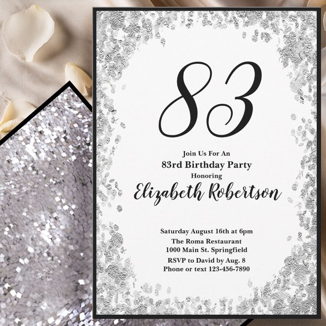 Elegant 83rd Birthday Invitation For Her in Silver (Créateur téléchargé)