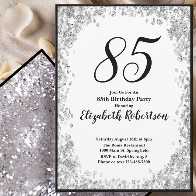 Elegant 85th Birthday Invitation For Her in Silver (Créateur téléchargé)