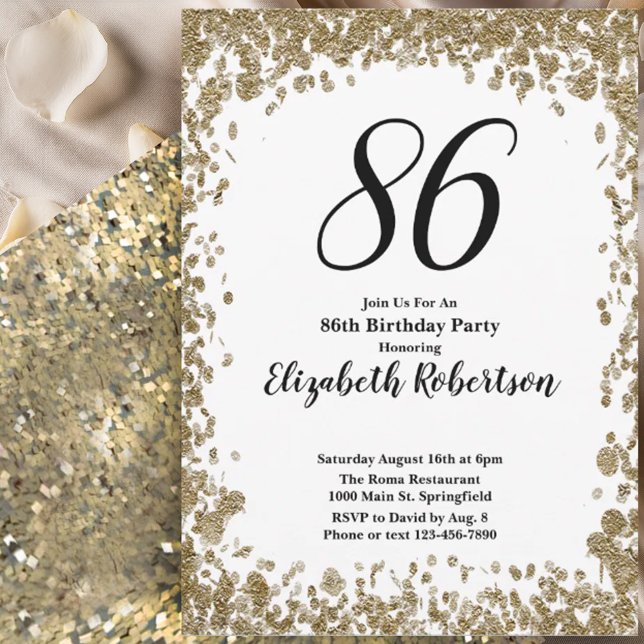 Elegant 86th Birthday Invitation For Her in Gold (Créateur téléchargé)