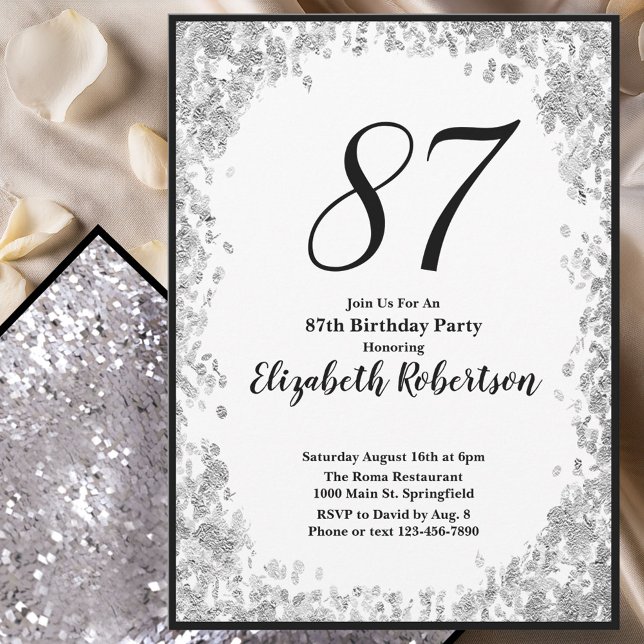Elegant 87th Birthday Invitation For Her in Silver (Créateur téléchargé)