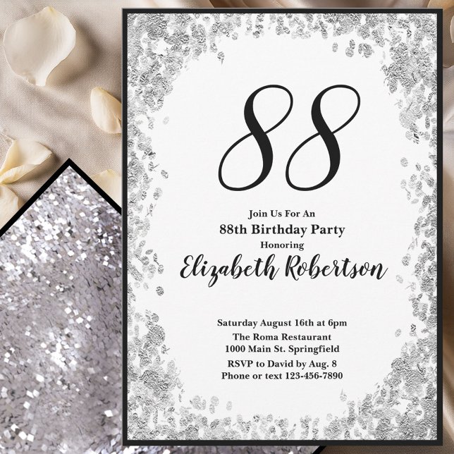 Elegant 88th Birthday Invitation For Her in Silver (Créateur téléchargé)