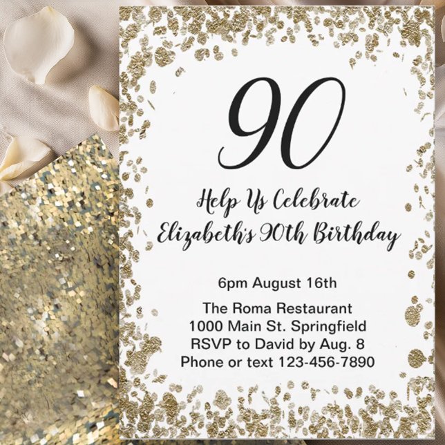 Elegant 90th Birthday Invitation Black and Gold  (Créateur téléchargé)