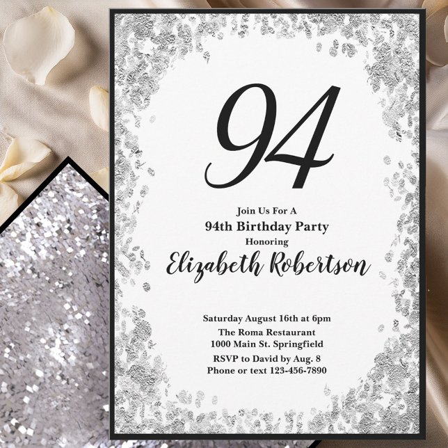 Elegant 94th Birthday Invitation For Her in Silver (Créateur téléchargé)