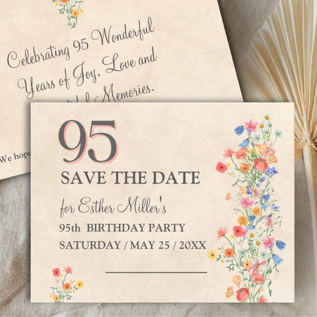 Elegant 95th Birthday Wildflower Save the Date (Créateur téléchargé)