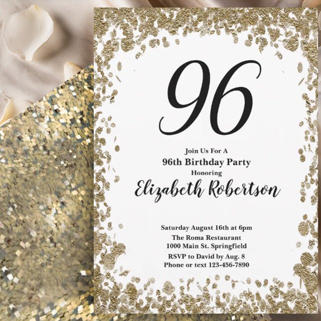 Elegant 96th Birthday Invitation For Her in Gold (Créateur téléchargé)