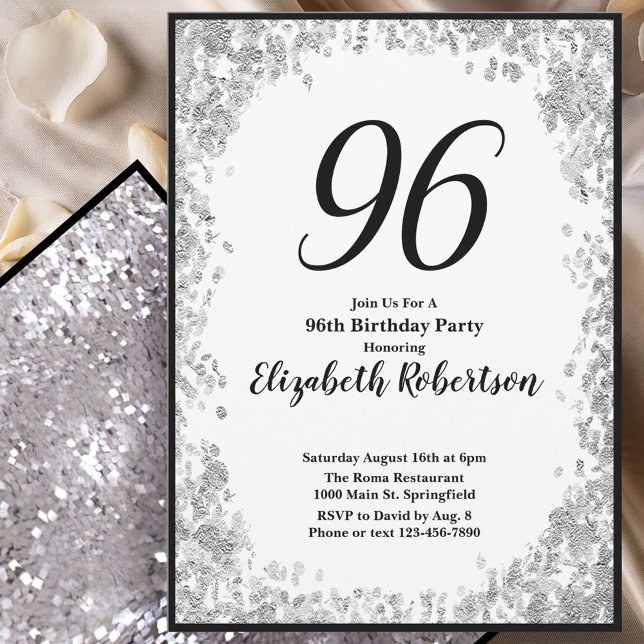 Elegant 96th Birthday Invitation Silver and Black (Créateur téléchargé)