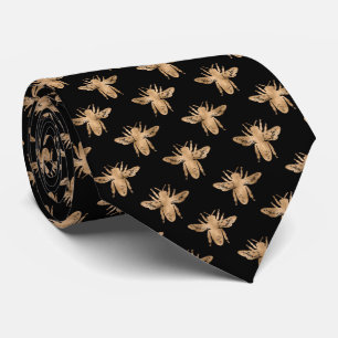 Élégant Abeille en Or sur Cravate Noire pour Homme