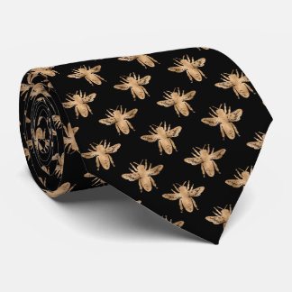 Élégant Abeille en Or sur Cravate Noire pour Homme