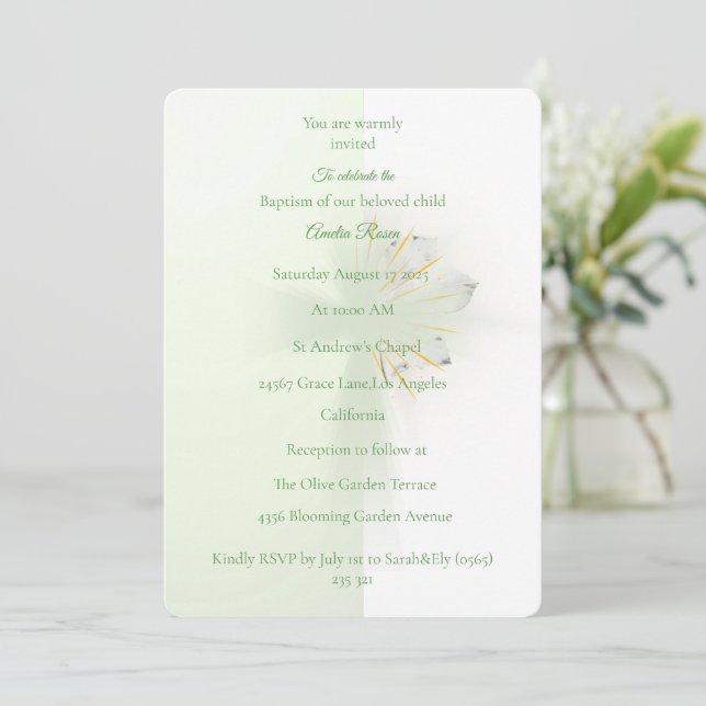 Elegant Abstract Floral Cross Baptism invitation  (Debout devant)