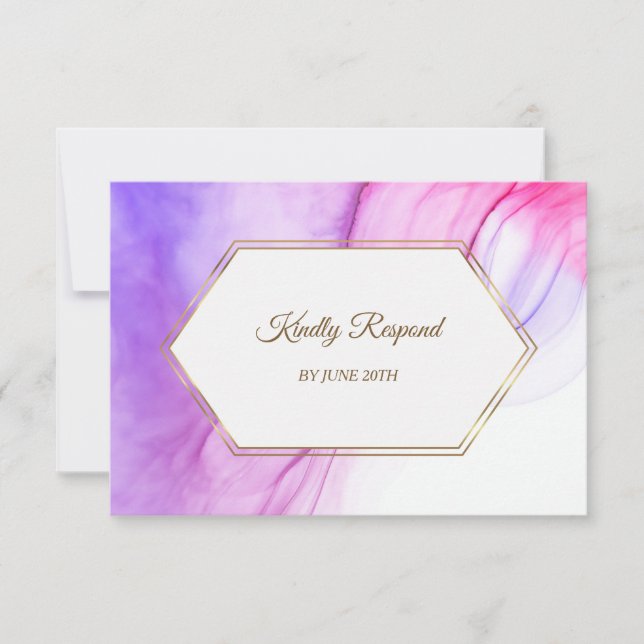 Elégant Abstrait violet rose Gold Frame Menu RSVP (Devant)