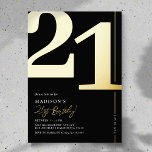 Élégant Adulte 21ème Anniversaire Foil Invitation<br><div class="desc">Véritable feuille noir et or invitations de fête du 21ème anniversaire avec le numéro '21' dans une grande police serif audacieuse,  et un modèle invitation moderne qui est facile à personnaliser.</div>