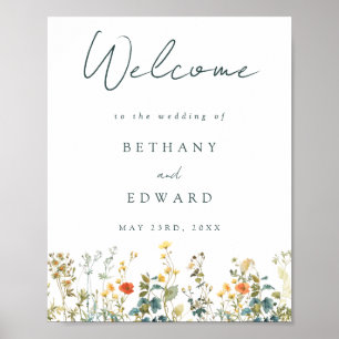 Élégant affiche de bienvenue du Mariage Fleur sauv