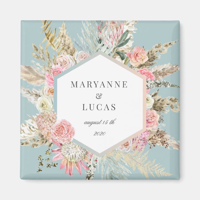 élégant aimant monogramme floral bohème (Devant)