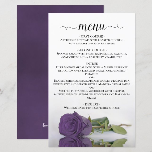 Élégant Améthyste Purple Rose Budget Mariage Menu (Devant / Derrière)