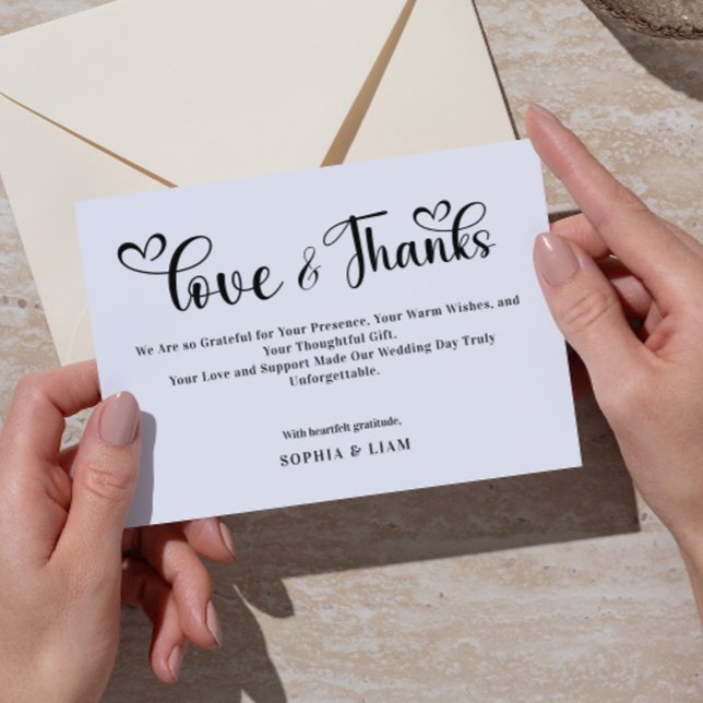 Élégant Amour et Merci Cœur Script Mariage (love and thanks wedding thank you cards elegant black and white script calligraphy modern simple )