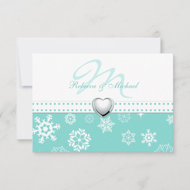 Elégant Aqua Blue et Snowflakes Wedding RSVP (Devant)