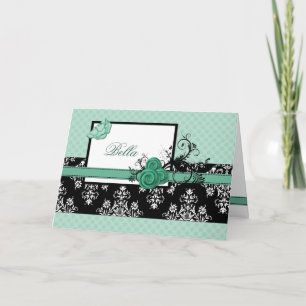 élégant aqua floral Business Merci Cartes