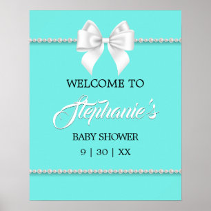 Elégant Aqua Turquoise Tiffany Baby shower Affiche