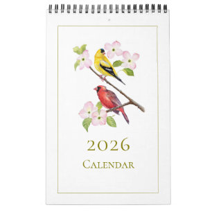 Elégant Aquarelle Birds 2025 Calendrier