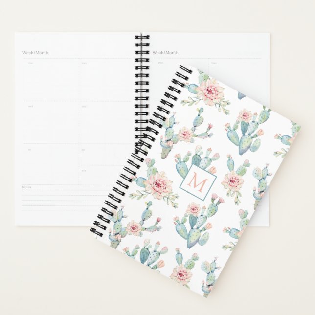 Élégant aquarelle Boho Cactus Motif Monogramme (Devant avec enveloppe)